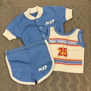 Vintage Hong Kong Made Blue and White Baby MVP Shirt & Shorts Set - 9M
